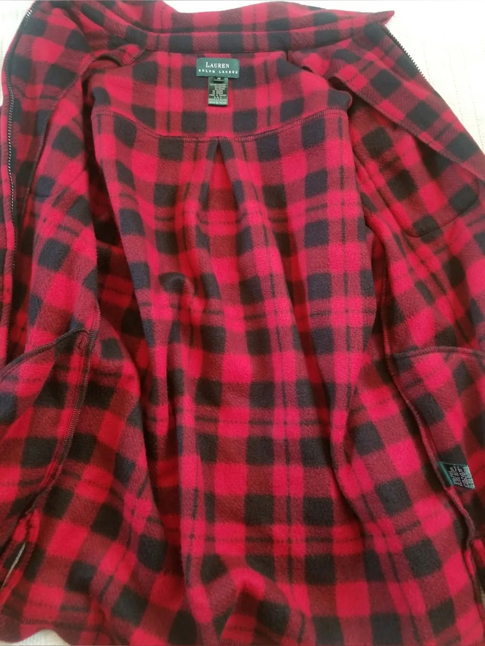 Lauren Ralph Lauren Red and Black Plaid Zip Up Sweater
